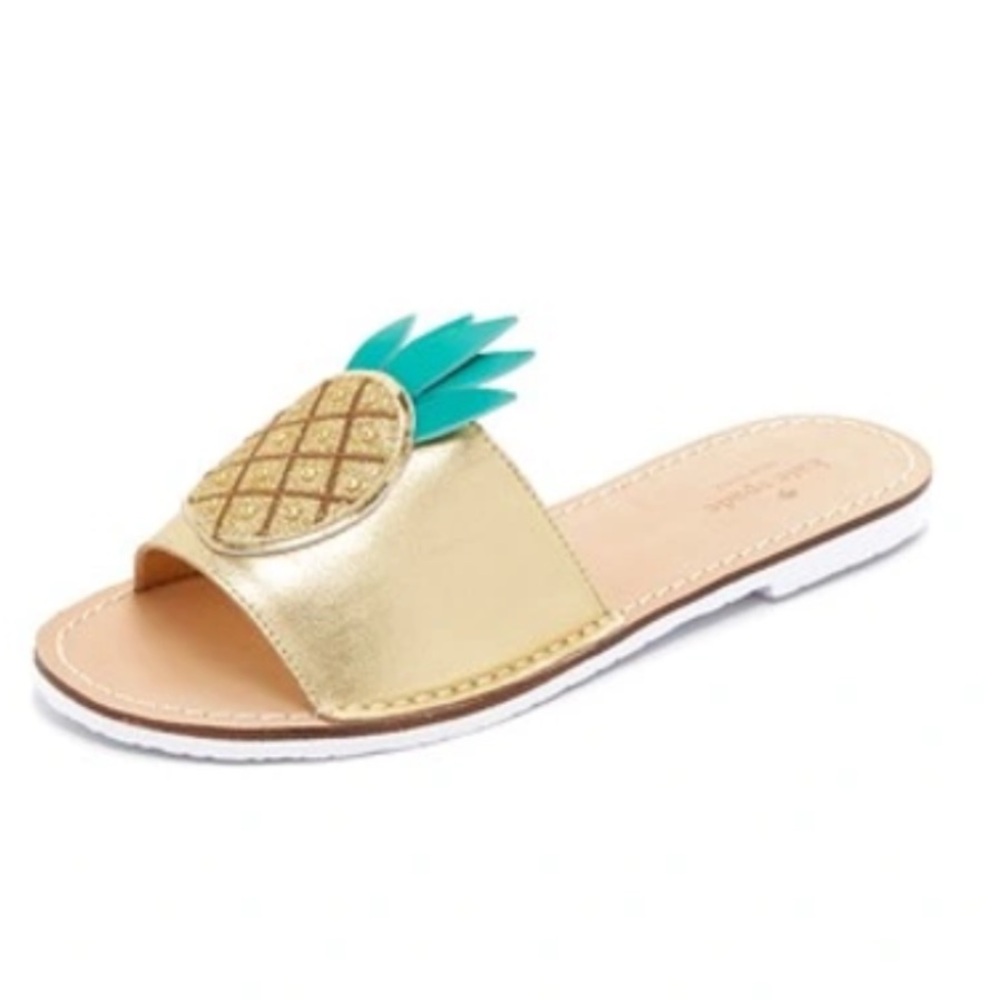 NEW Kate Spade Golden Pineapple Leather Slide Sandal